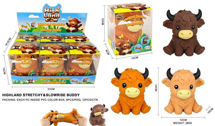 HIGHLAND COW STRETCHY SQUISHY Slow Rise (Ricrescita Lenta) 14cm (In Blind Box 14x12x9cm) In espo da 6pz 3ass…x6…x12